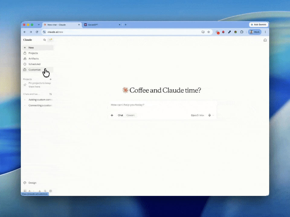 Opening Customize → Connectors from the Claude sidebar